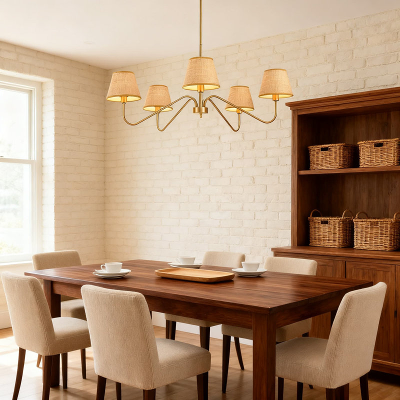 Luminaire suspendu 5 lumières Boho Rattan Chandelier