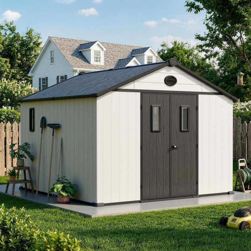 10X10FT Outdoor Storage Shed, Weather-Resistant Shed With Lockable Doors & Built-In Floor, Sloped Roof Tool Shed For Backyard Garden & Patio Lawn