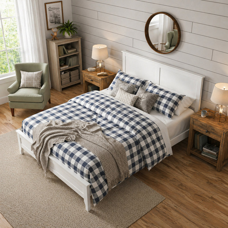 White Platform Bed with Headboard, Full