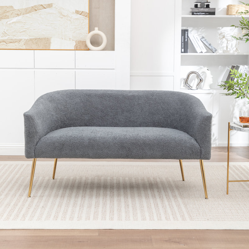 Jameila  Upholstered Faux Fur Loveseat, Gray, Gold