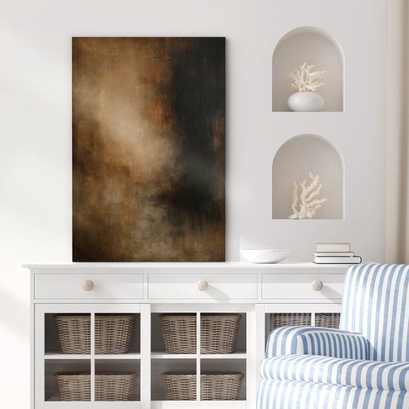 «Dark Brown Abstract Misty Art», reproduction d'art sur toile encadrée, H 48 po x l 32 po x P 1,5 po, Toile tendue