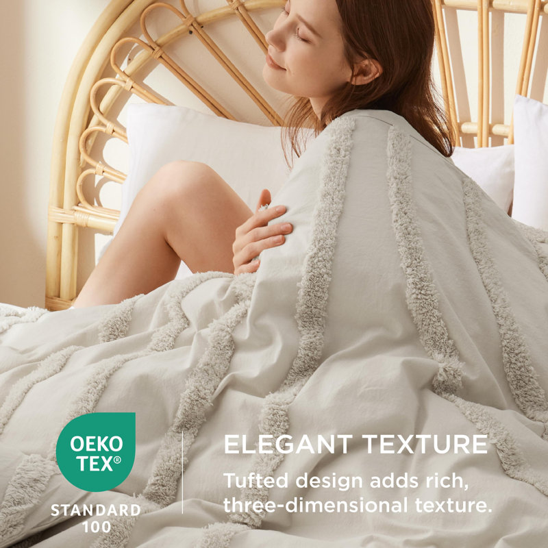 Ensemble de housse de couette touffetée en coton, Lin touffeté, Housse de couette pour grand lit