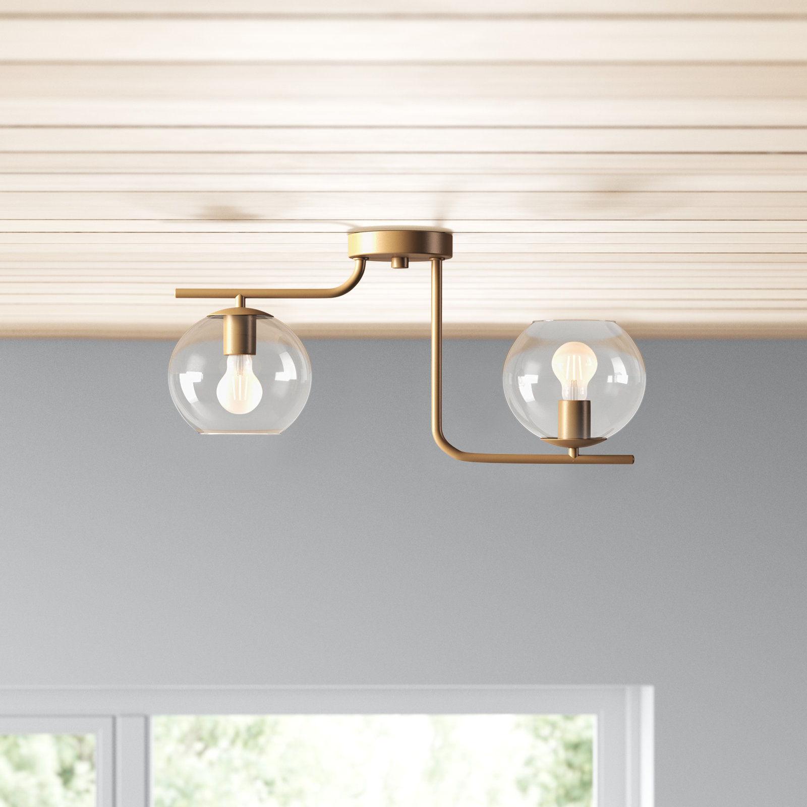 Bedonia 2 Light Glass Semi Flush Mount, Brushed Gold