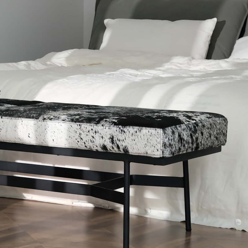 Banc rembourré en cuir de vache, H 17,71 po x l 68,89 po x P 19,68 po