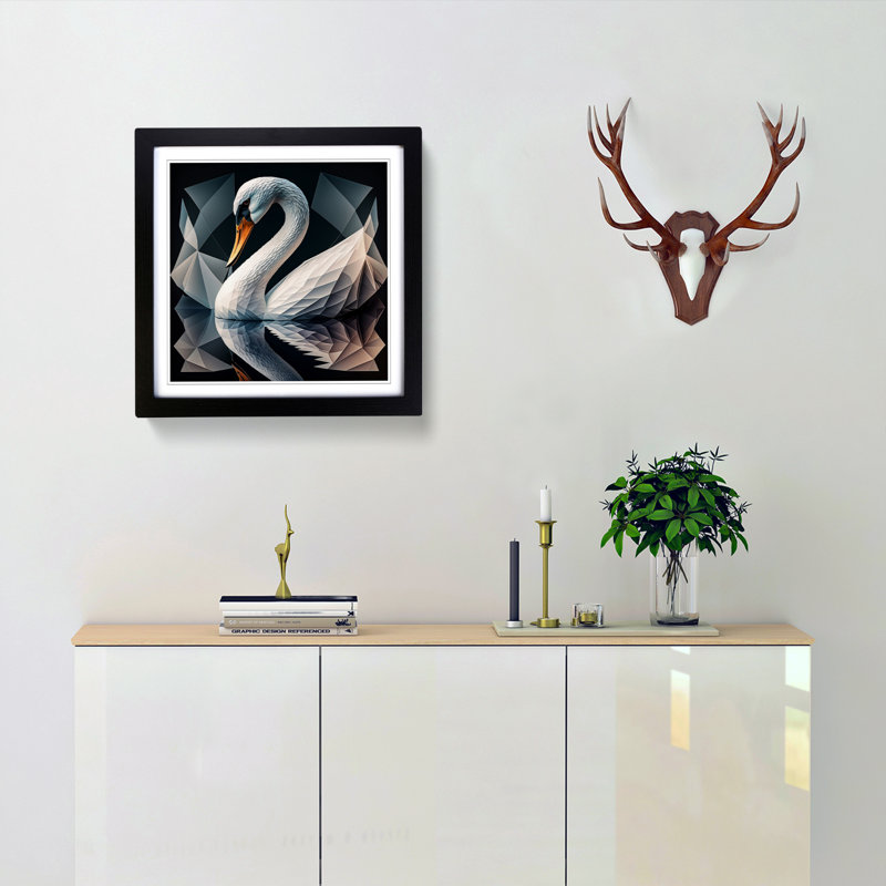 Swan Geometric - Framed Print, Black