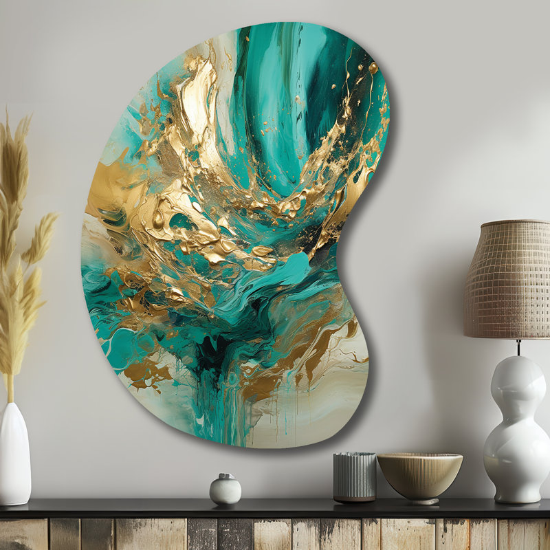 Forville - art mural géométrique asymétrique en métal, impression d'art en métal à forme libre dorée, H 39 po x l 28 po