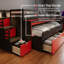 Lit mezzanine avec bureau coulissant et lit gigogne simple, tiroirs et marches-57784032-57784035