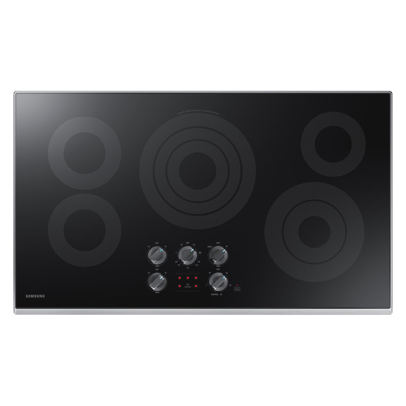 36" Black Ceramic 5-Burner Electric Cooktop with Stainless Steel Frame