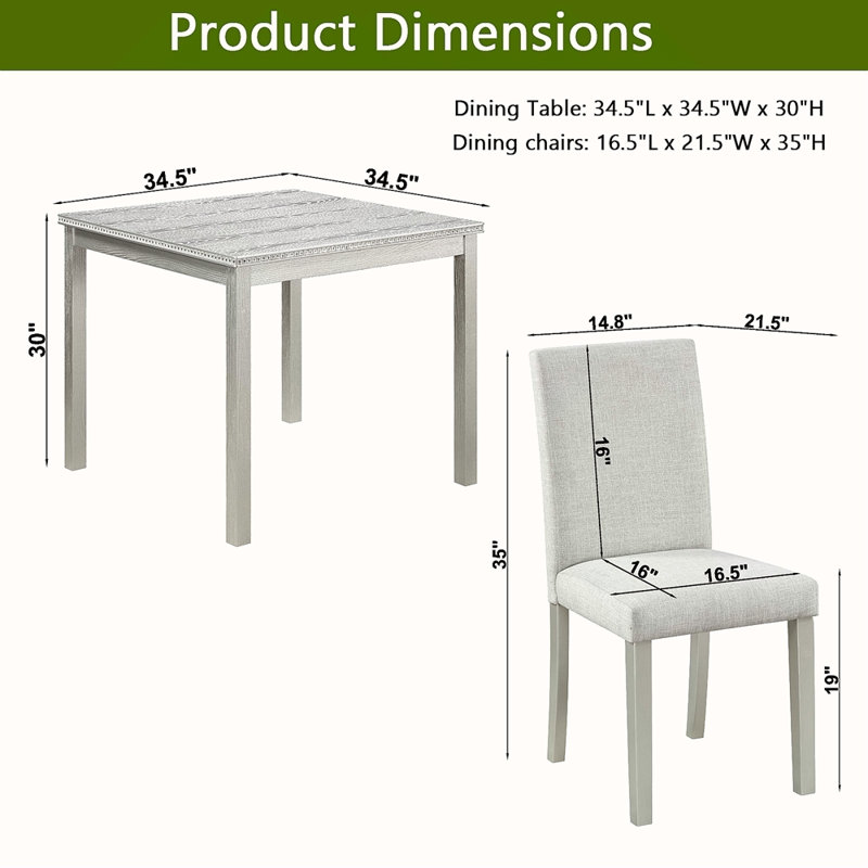 Ensemble de table de salle à manger en bois 5 pièces, ensemble de table de cuisine avec une table carrée et 4 chaises rembourrées, table de salle à manger en bois avec décoration en cristal et ensemble de chaises pour la cuisine, la salle à manger,