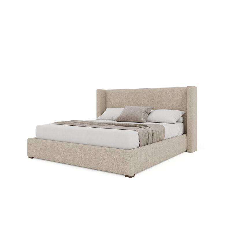 Vegan Leather Wingback Bed, Queen, Light Brown
