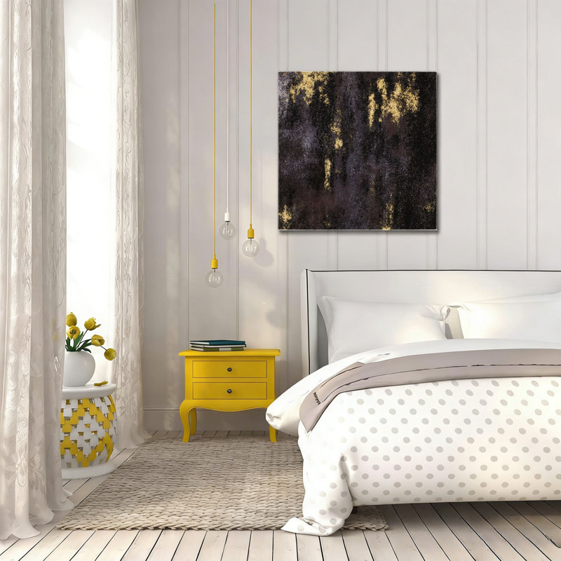 Texture abstraite noire et dorée, art mural encastré en bois, 16 L x 16 l