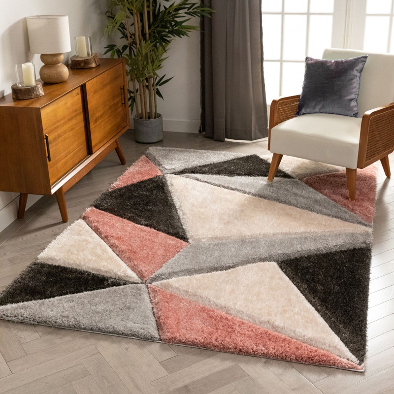 Tapis rosé / crème à poils longs Cobina, Rectangulaire 3 pi 11 po x 5 pi 3 po