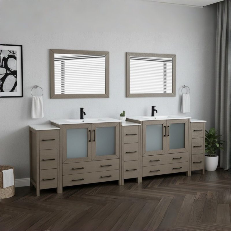 108" Double Bathroom Vanity Set with Mirror, Dark Gray