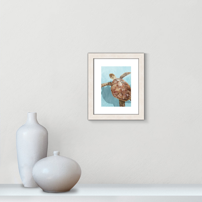 Tortue océanique II - reproduction de cadre photo, H 15,5 po x l 13,5 po x P 1,125 po, Cadre à grain de bois blanc