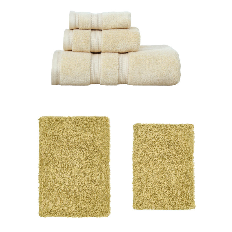 Bruno Collection 100% Soft Cotton 3 Pc Towel Set & 2 Pc Bath Rug Set, (Set of 5), Yellow