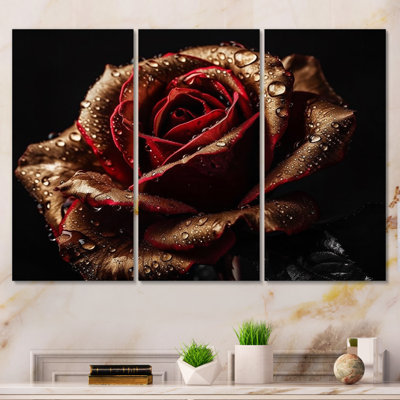 Jenifry Canvas Wall Art Floral Red Rose Morning Dew Set - Red Rose