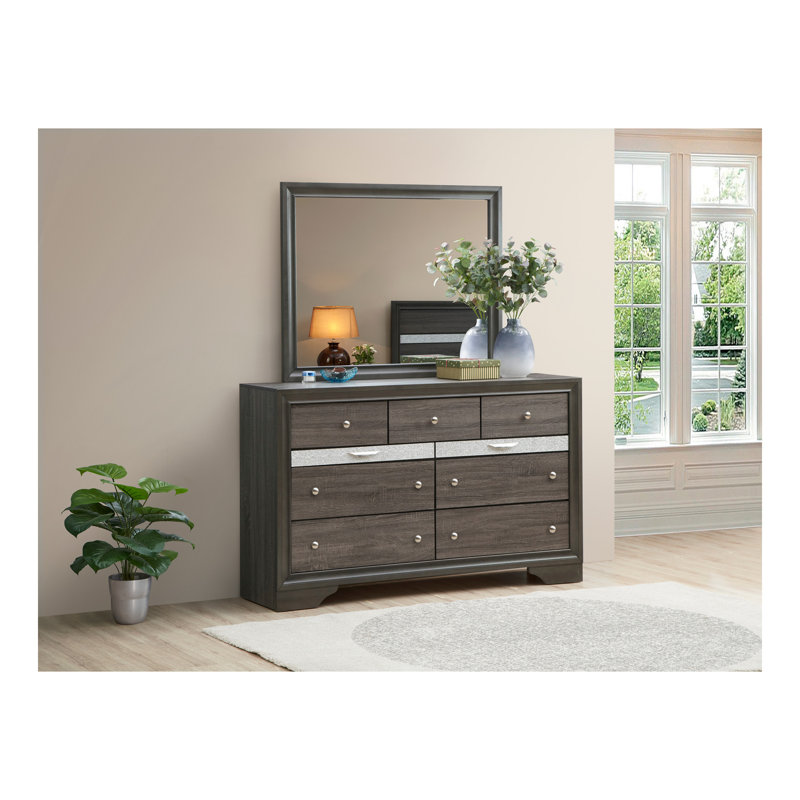 Carman 9-Drawer Rectangular Double Dresser, Gray
