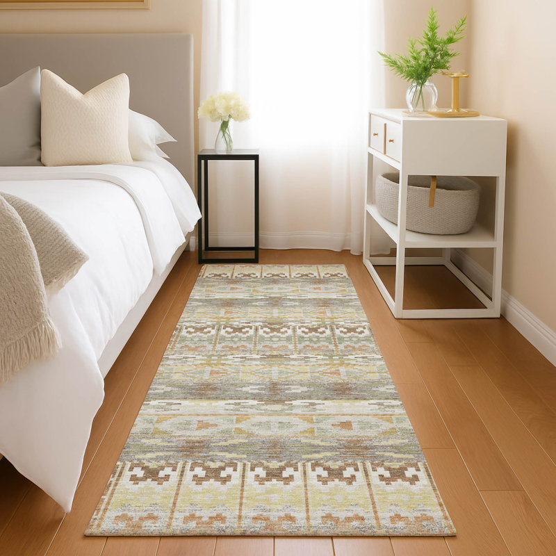 Machine Washable Indoor/Outdoor Chantille ACN2635 Lodge Rug, 2'3" x 7'6" Runner, Linen
