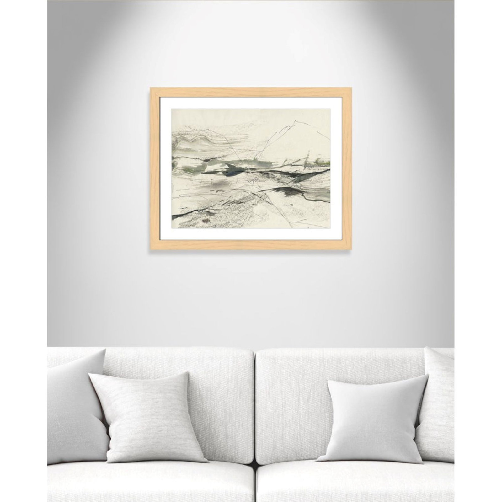 Green Sketches Print by PI Studio, 25" H x 31" W x 1.25" D, Natural Cube Picture Framed, White