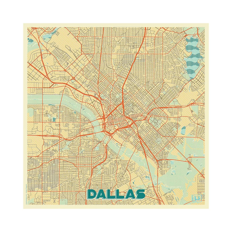 Dallas Retro Urban Blueprint Map by Hubert Roguski - Wrapped Canvas Print, 30.48 cm H x 30.48 cm W
