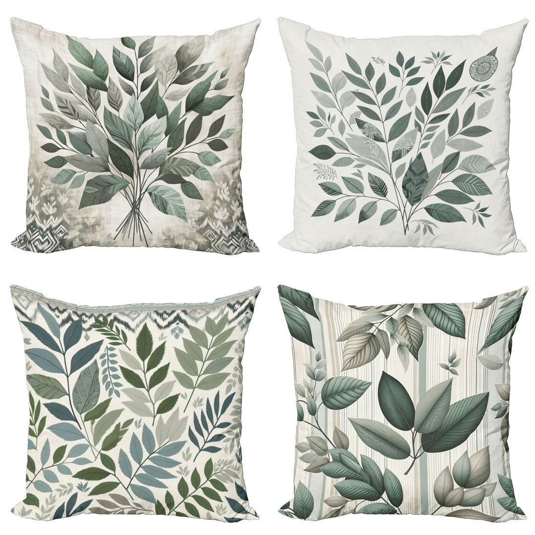 Ambesonne Leaf Print Throw Pillow Cover Set of 4 Boho Nature Bouquet Ikat (Set of 4) Ambesonne 