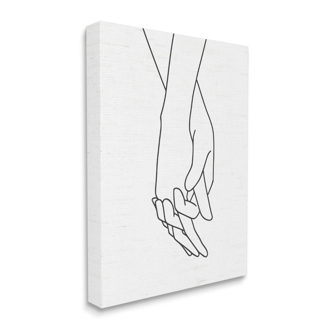 Romantic Holding Hands Outline Drawing Loving Couple by Lettered and Lined - Wrapped Canvas Print Stupell Industries 