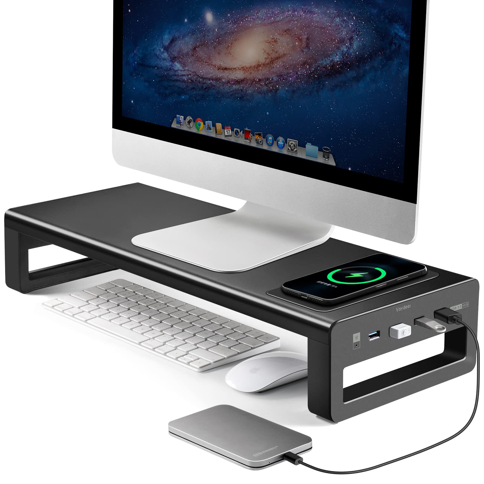 Inbox Zero Wireless Charging And USB 3.0 Monitor Stand, Monitor Riser ...
