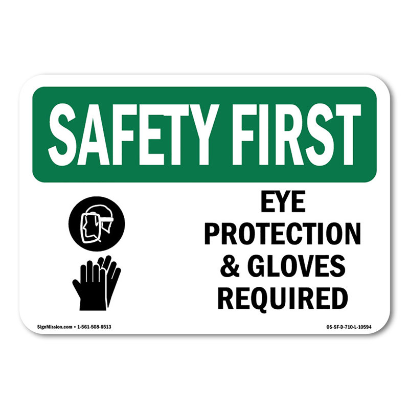 Protection des yeux et gants requis avec décalcomanie 10 po x 7 po