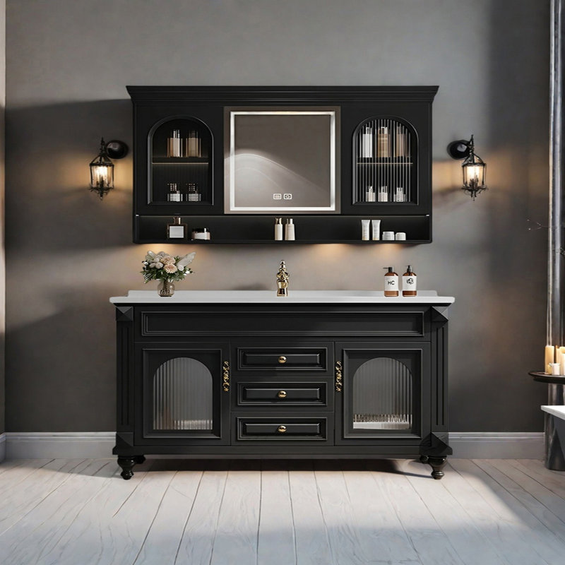 American retro style rest room bathroom cabinet, 31.49" H x 63.38" W x 19.68" D