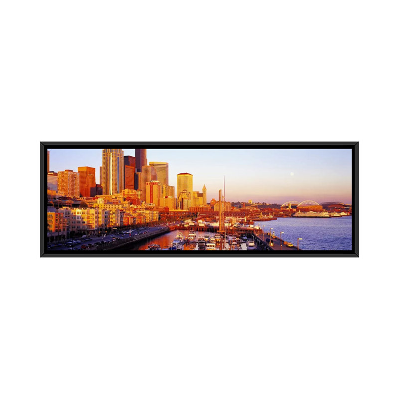 " Seattle, Washington ", 12" H x 36" W x 1.5" D, Black Framed