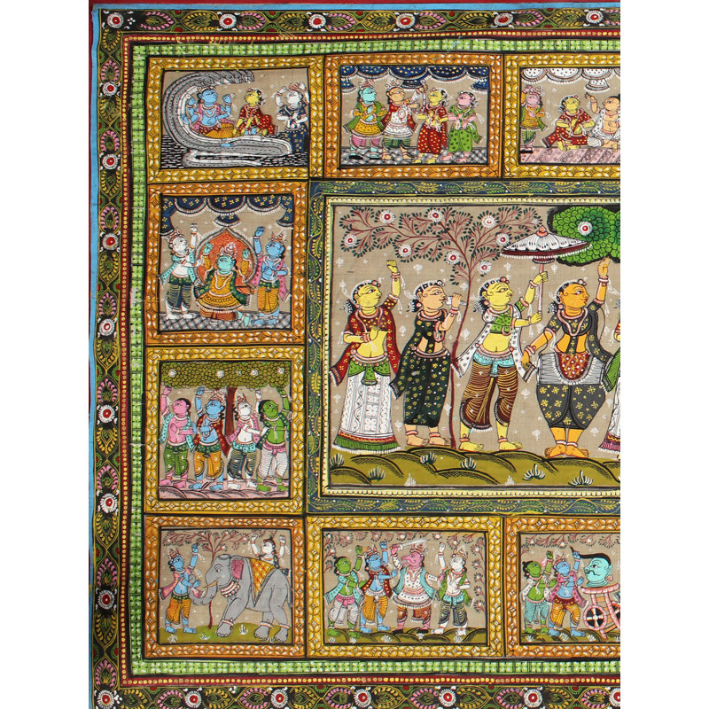 Dieu Shri Krishna Leela, peinture | Peinture de Patta sur soie de tussar