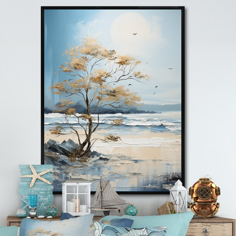 Nautique et plage, art mural sur toile, H 32 po x l 16 po, Cadre flottant noir