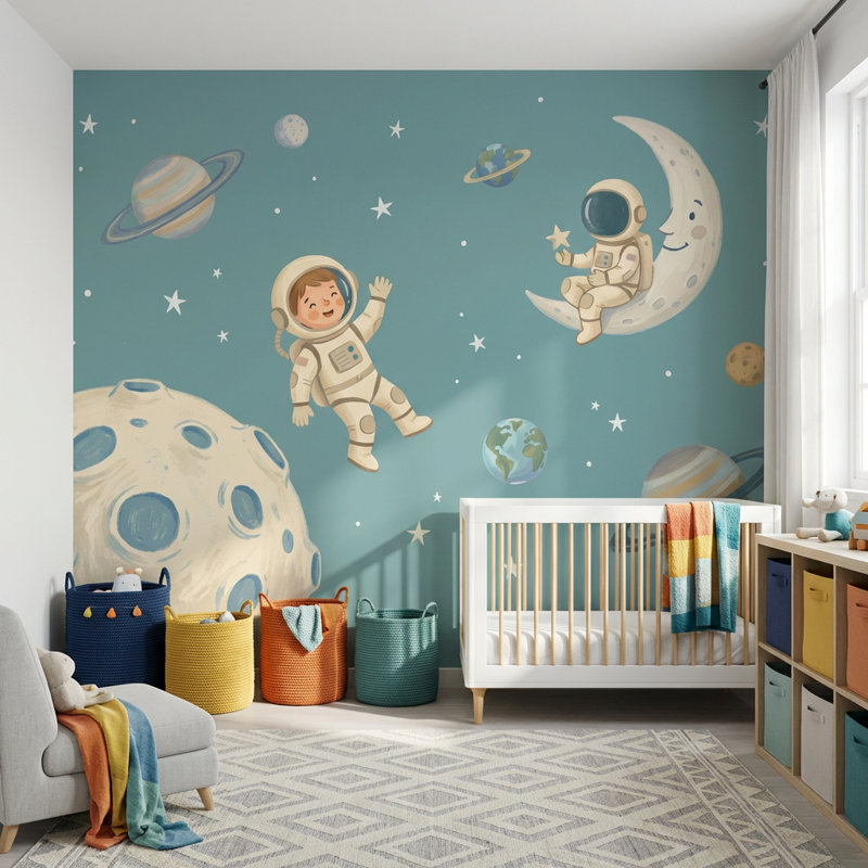 Papier peint espace Astronauts Moon, 160 po x 108 po, Peler et coller