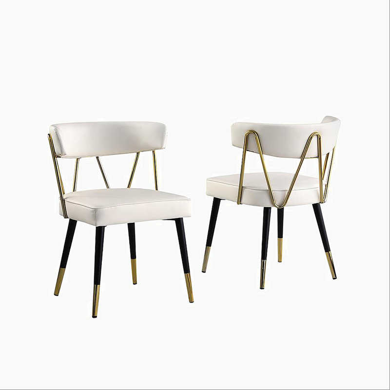 Ensemble de 2 chaises de salle à manger en similicuir avec garniture dorée, siège rembourré, chaise d'appoint de cuisine, ivoire