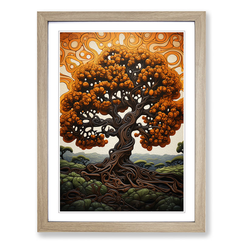 Oak Tree Contemporary - Single Picture Frame Print on Wood, Oak , 64cm H x 46cm W x 2cm D