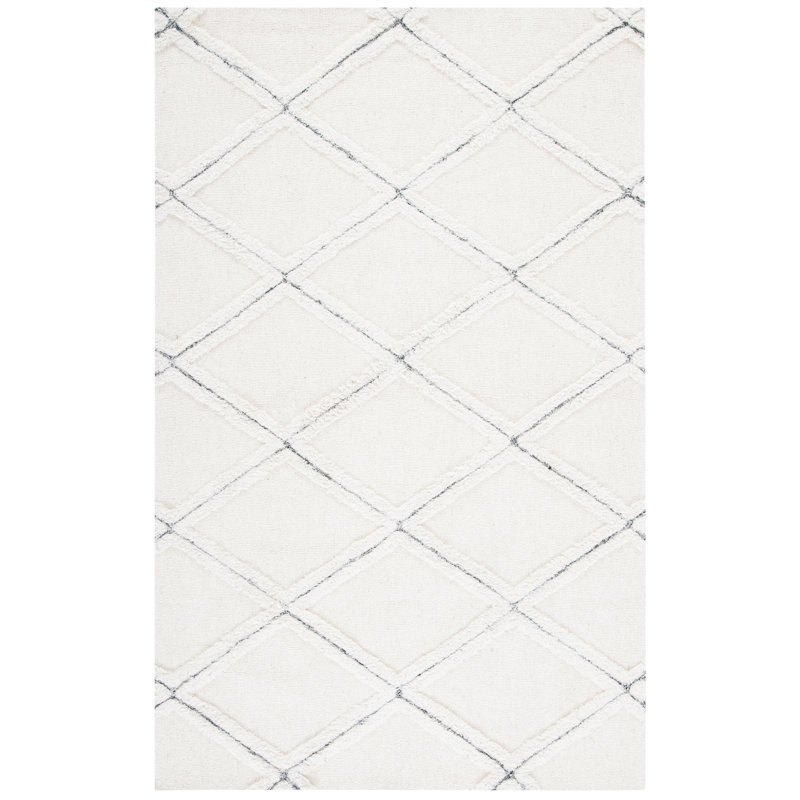 Donnach Hand Tufted Wool/Cotton Geometric Rug in Ivory, Rectangle 5' x 8'
