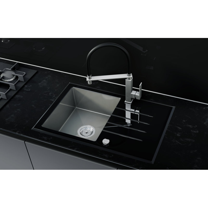 Belfry Kitchen Newberry 490mm W Single Bowl Kitchen Sink with 2 Faucet Holes, Black