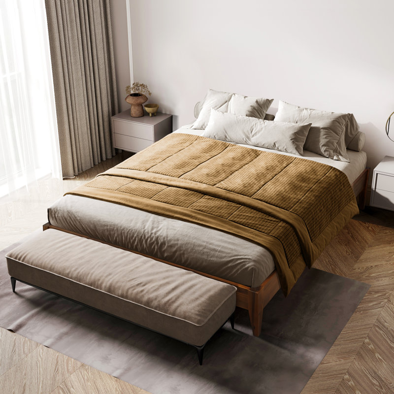 Lit plateforme en bois massif Mervyn, Caramel, Grand