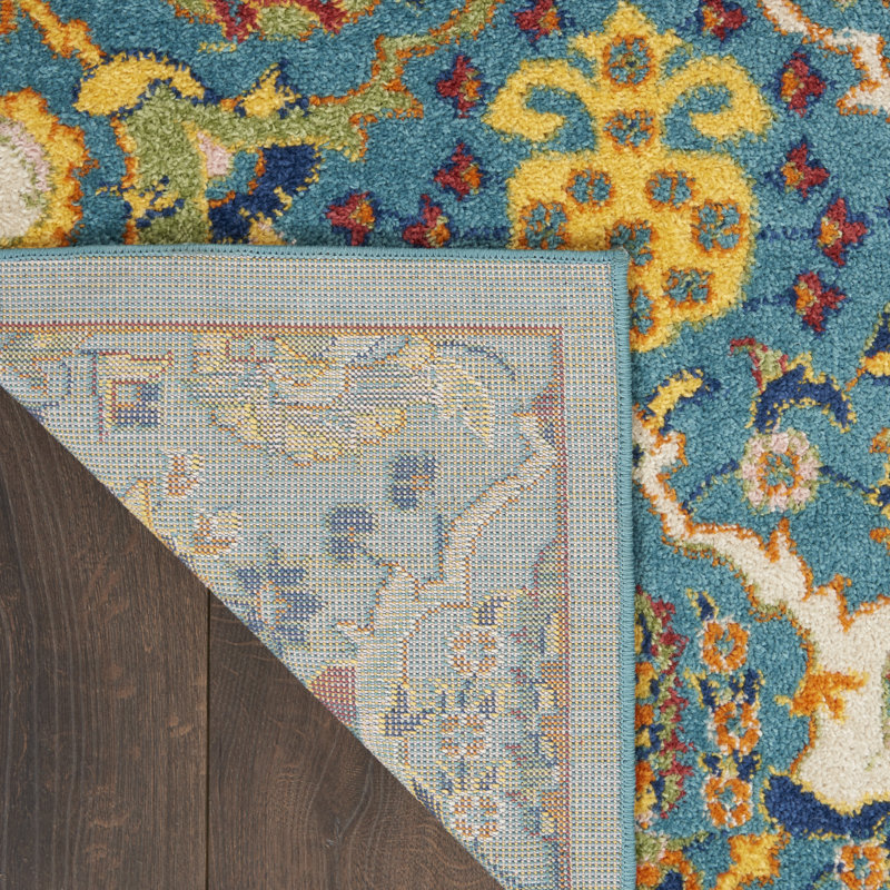 Tapis oriental traditionnel turquoise Lakenya, Tapis de couloir 2 pi 3 po x 7 pi 6 po