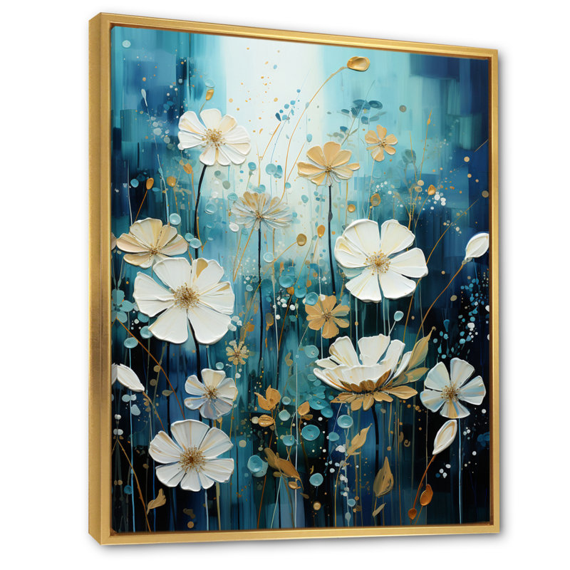 «Blue Tranquil Gardens IV» sur toile, Cadre flottant doré, H 32 po x l 16 po x P 1 po