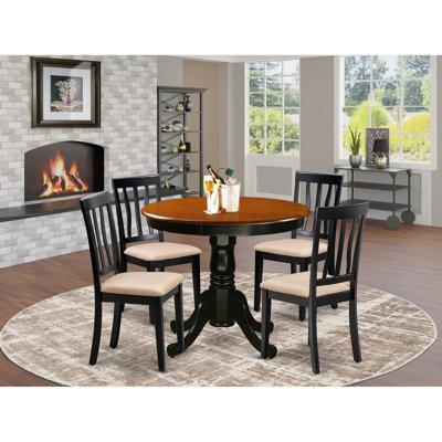 Ensemble de table de cuisine 3 pièces pour petits espaces comprenant une table de salle à manger ronde avec piédestal et 2 chaises rembourrées en tissu de lin, noir et cerise