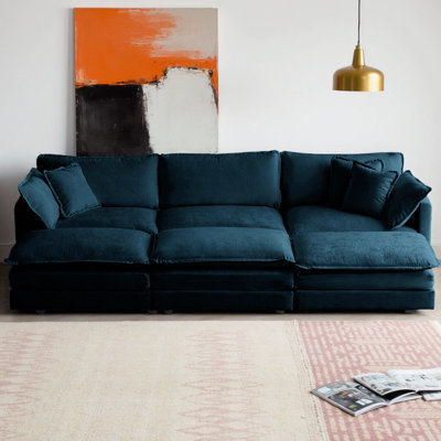 Ensemble de canapé modulaire en forme de U 6 places avec 3 repose-pieds - Canapé modulaire réversible en chenille avec assise profonde, 5 coussins et revêtement ultra doux, configuration de mobilier de salon flexible