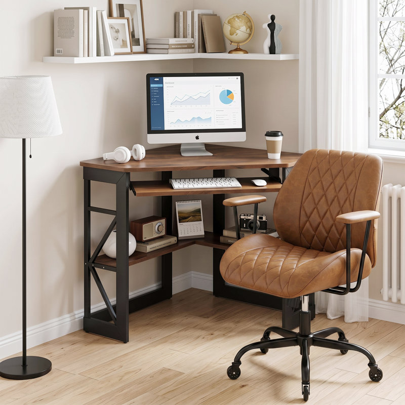Ensemble de bureau et de chaise Birchie, bureau ergonomique moderne pour la chambre d'étude, Brun foncé / noir