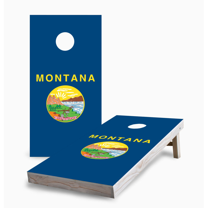 Ensemble de jeu de cornhole Montana State Flag 2x4 | Comprend (2) planches (8) sacs et accessoires optionnels, Add LED Lights