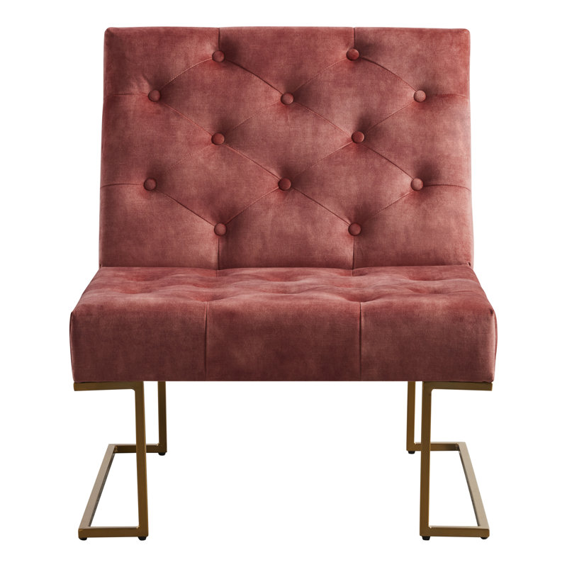 Klara 29.33" Wide Tufted Velvet Slipper Chair with Metal Sled Base, Blush Velvet, Gold