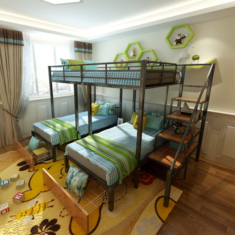 Suffield Kids Twin Over Twin Over Full Bunk Bed with Drawers, Black