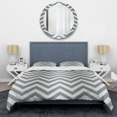 Literie à motif de chevrons géométrique gris et blanc neutre