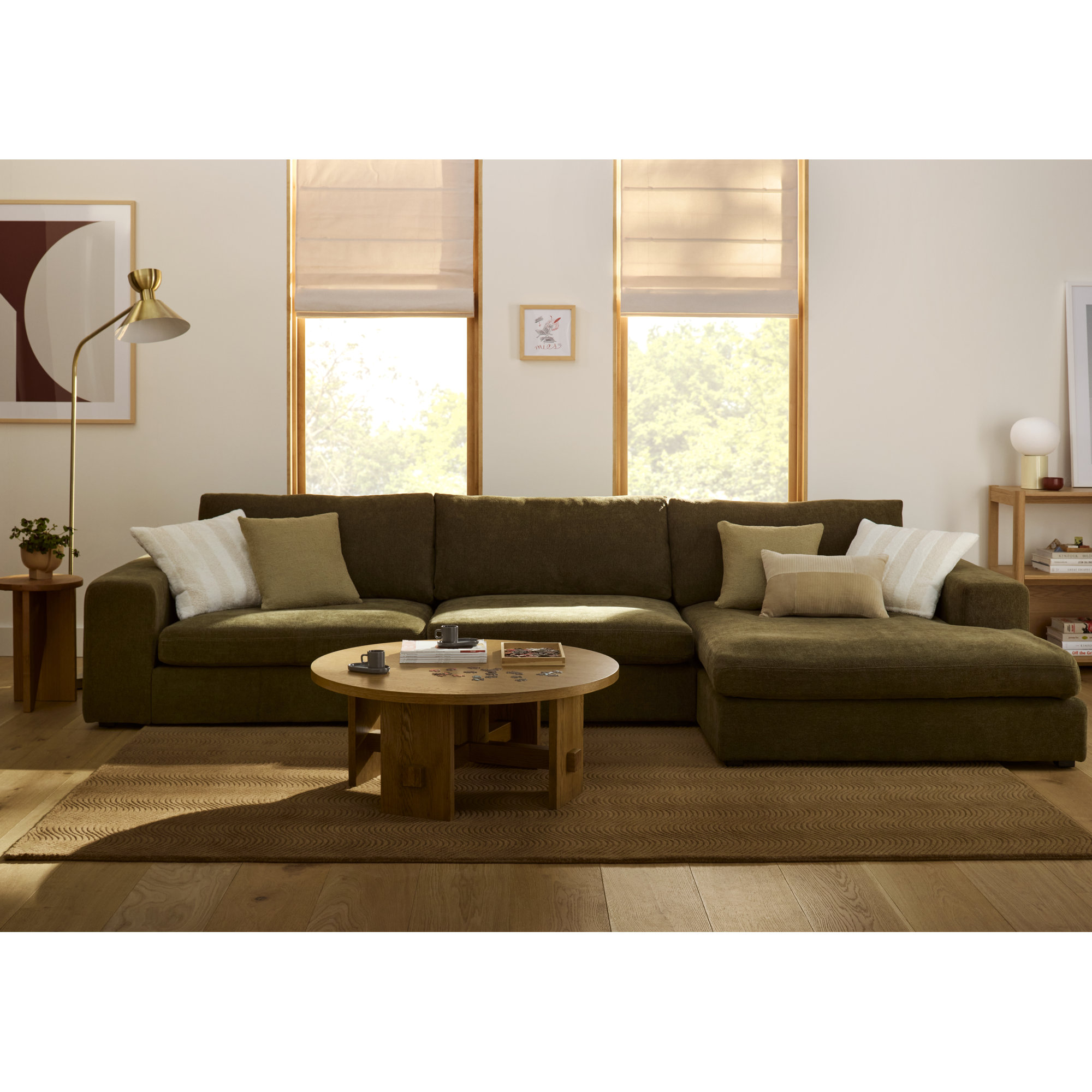 Ojai 3 - Piece Upholstered Sectional, Left Hand Facing, Green Chenille