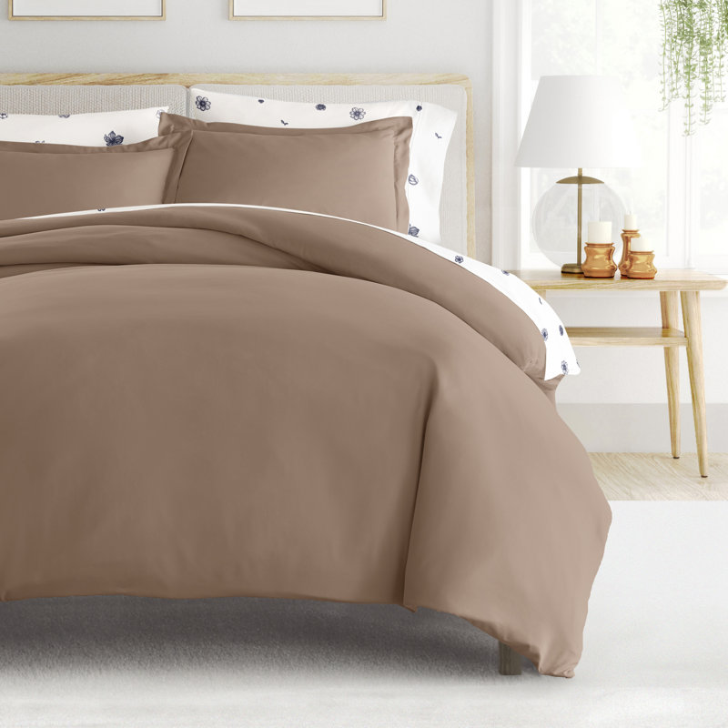 Ensemble de literie 8 pièces - Housse de couette unie, ensemble d'édredon et ensemble de draps à motifs, Motif floral taupe