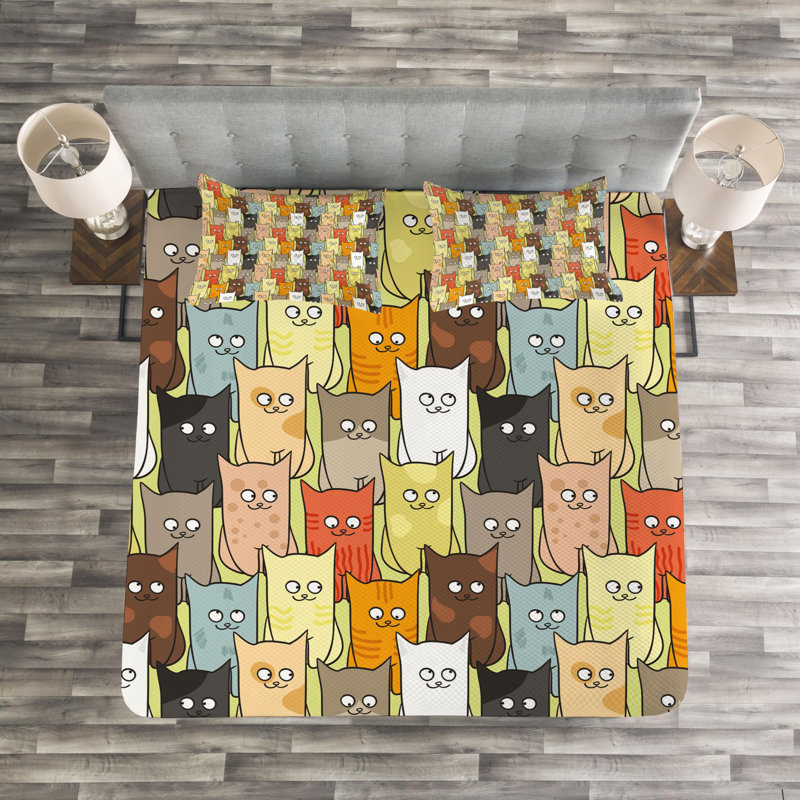 Cats Polyester Coverlet, Queen Coverlet + 2 Shams